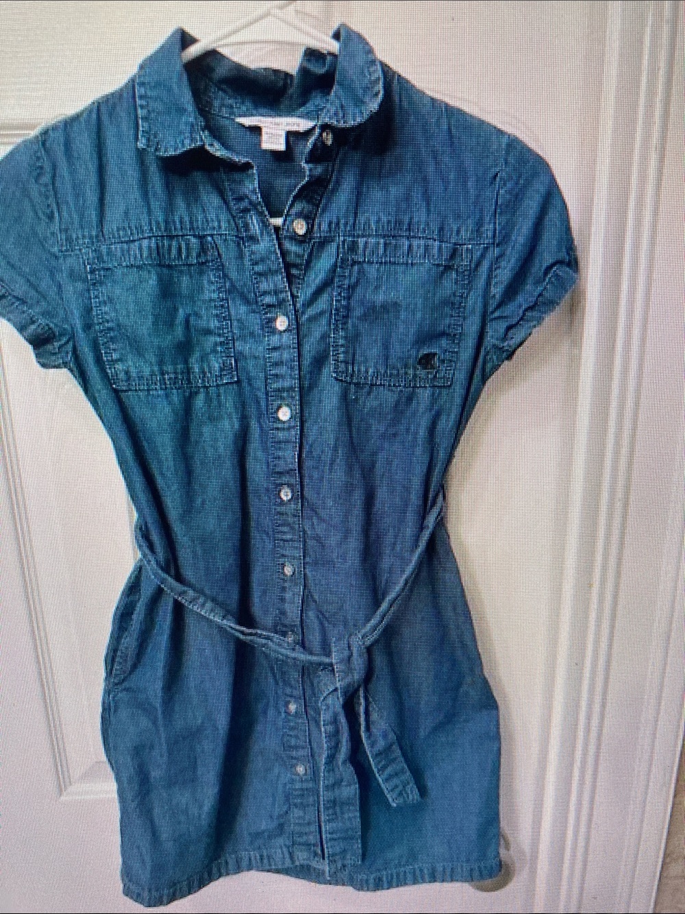 Classic Blue Denim Shirt Dress with Waist Tie